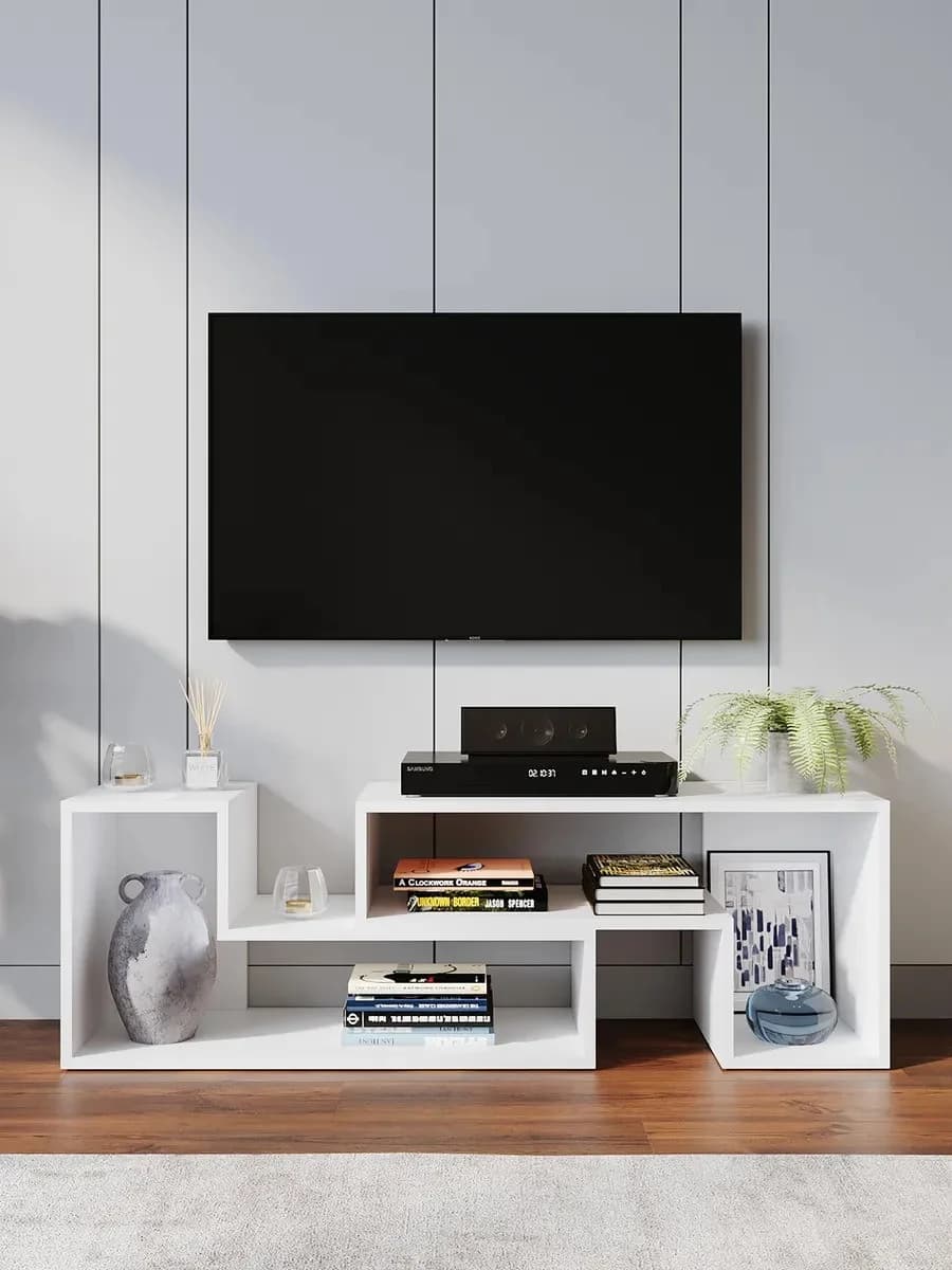 TV üçün tumba Yagmur, laminat, ağ, 160 sm
