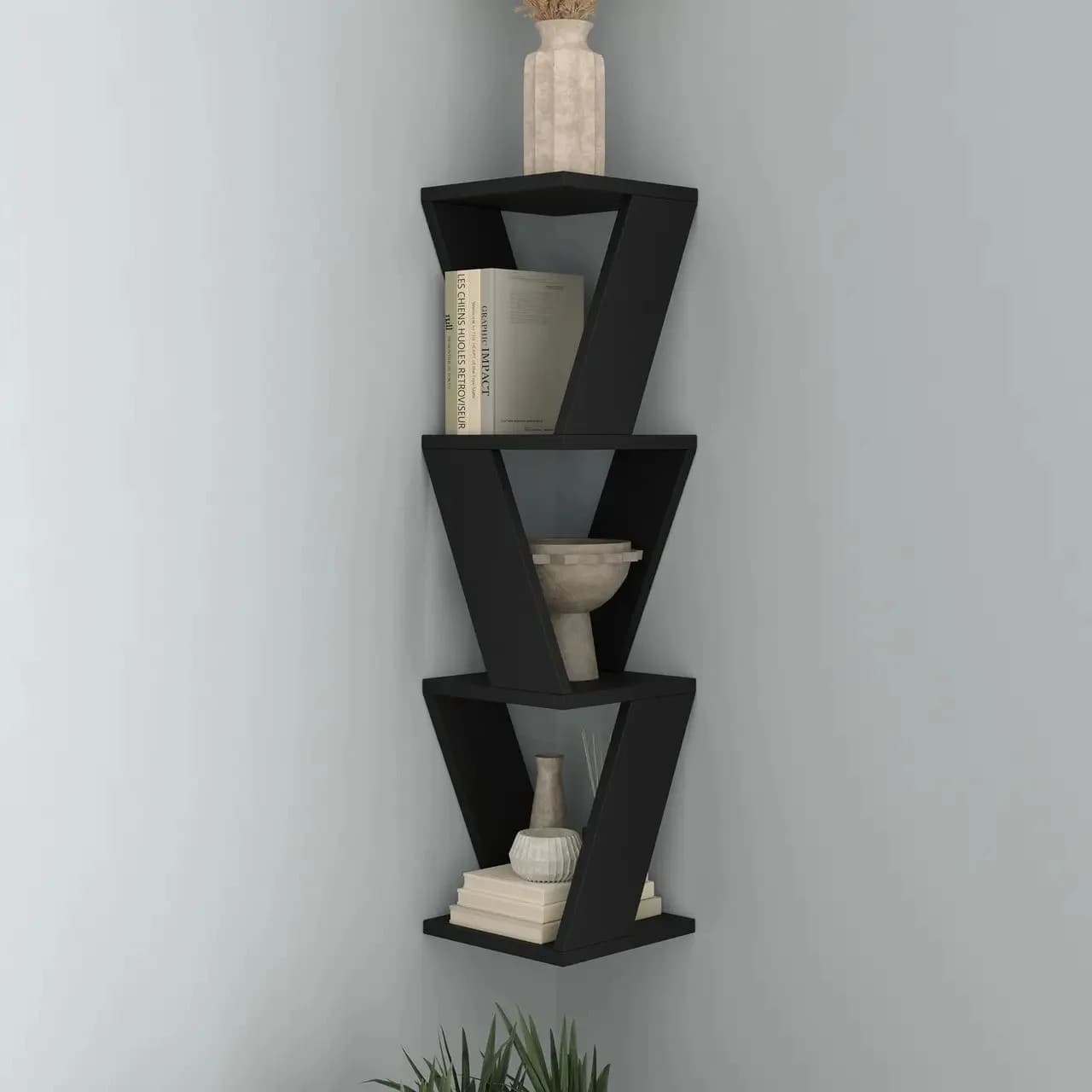 Divar rəfi Yagmur, Laminat, Qara, 84x20x20 sm
