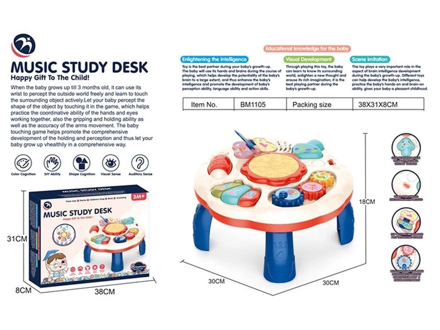 Musiqili masa Music Study Desk BM1105, 3+ ay, 30х30х18 sm — şəkil 2