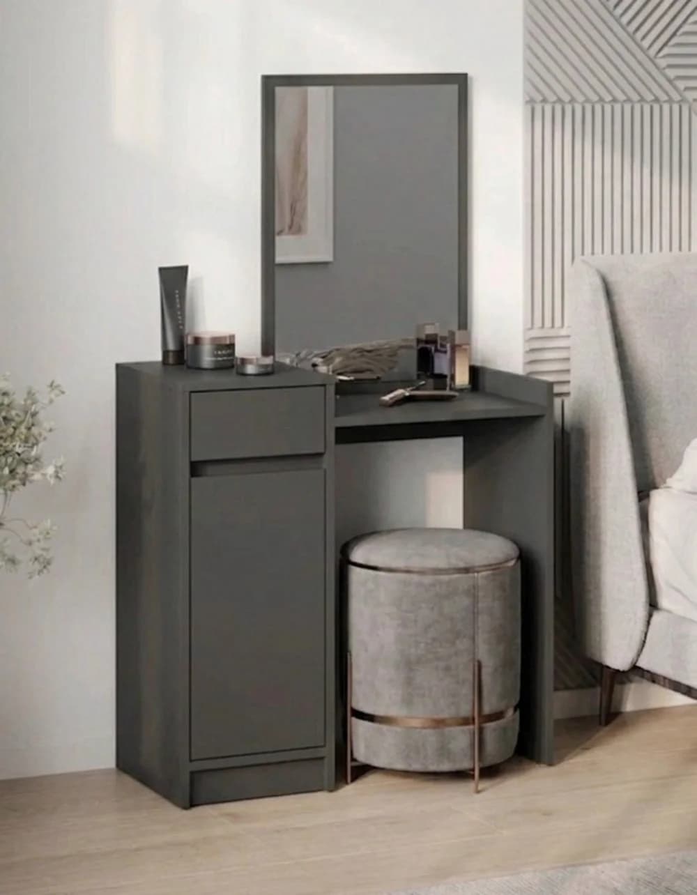 Makiyaj masası güzgülü MB6, laminat, antrasit, 130x75x35 sm