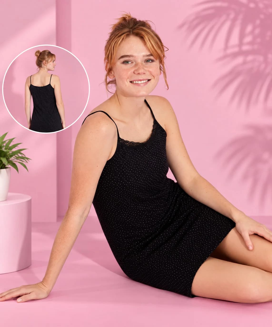 Gecə köynəyi 15374, Qara, Pambıq, ölçü One size
