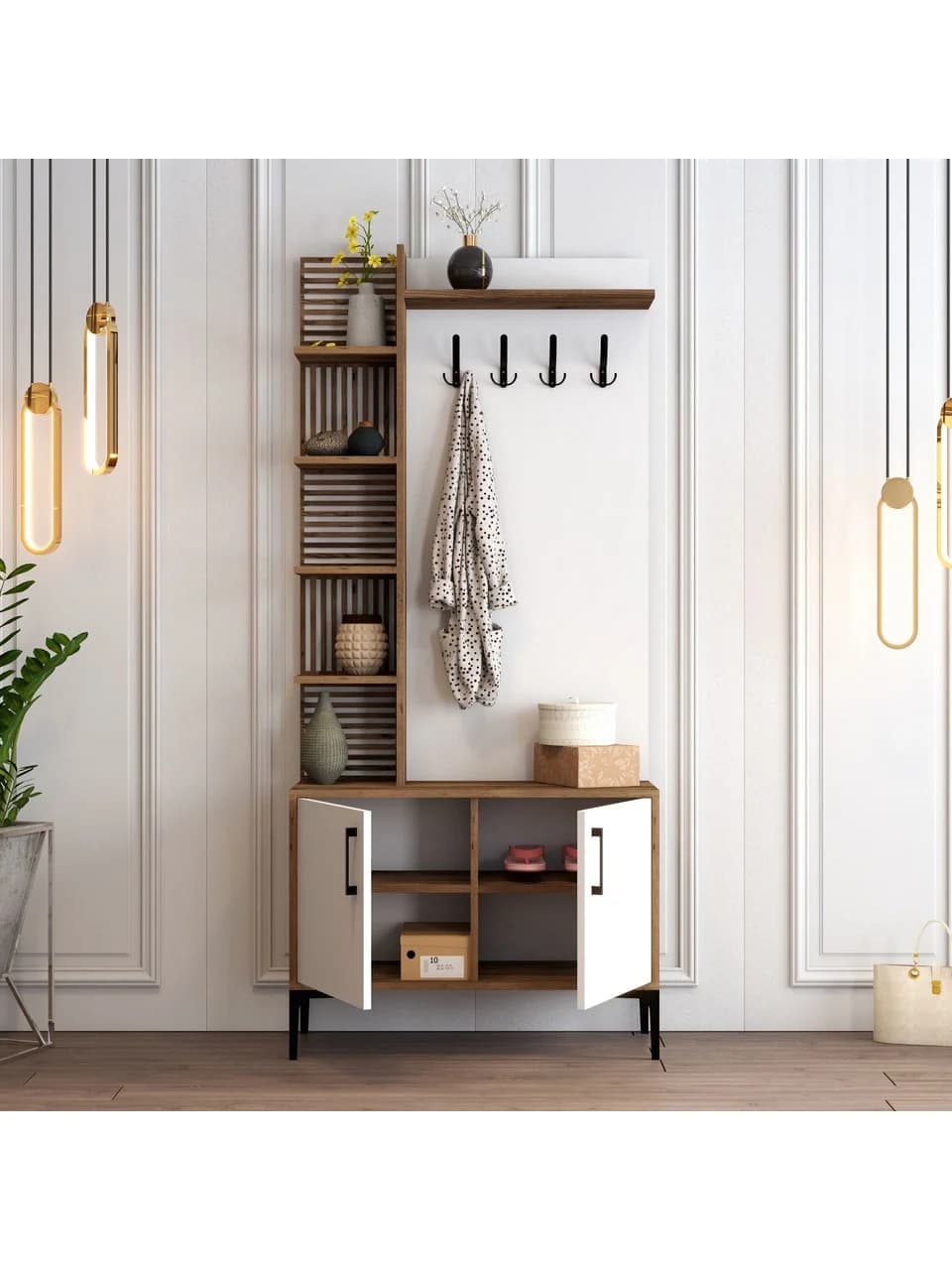 Dəhliz şkafı Elegant Wood ZARR2046, laminat, ağ/qəhvəyi, 90x35x200 sm — image 3