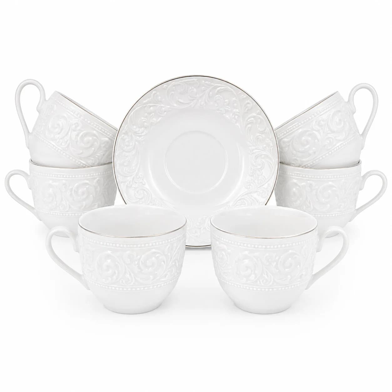 Çay servizi 11400, 200 ml, çini, ağ, 6 nəfərlik, 12 ədəd.