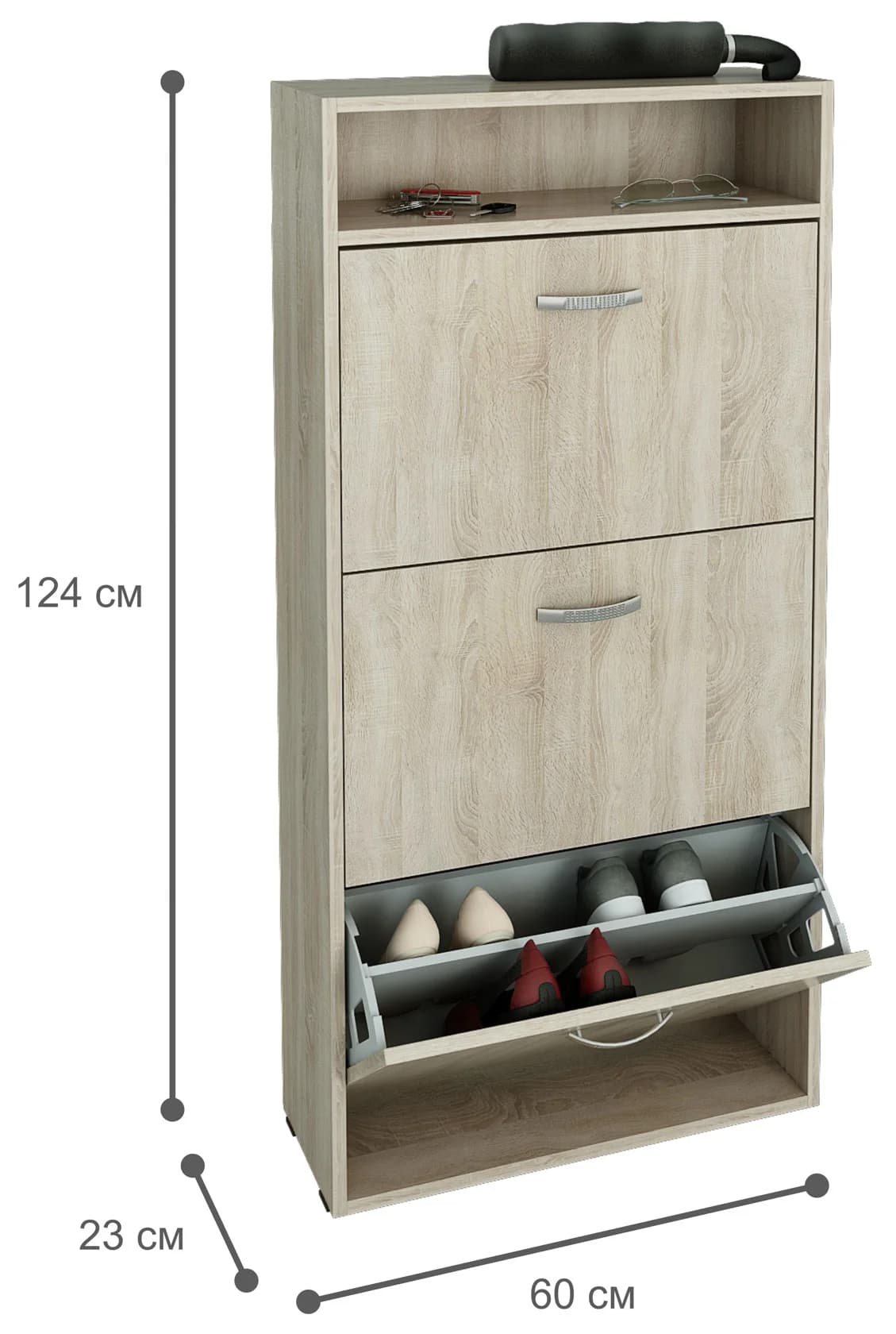 Ayaqqabı üçün tumba Yagmur, laminat sonoma, 124x60x23 sm — изображение 2
