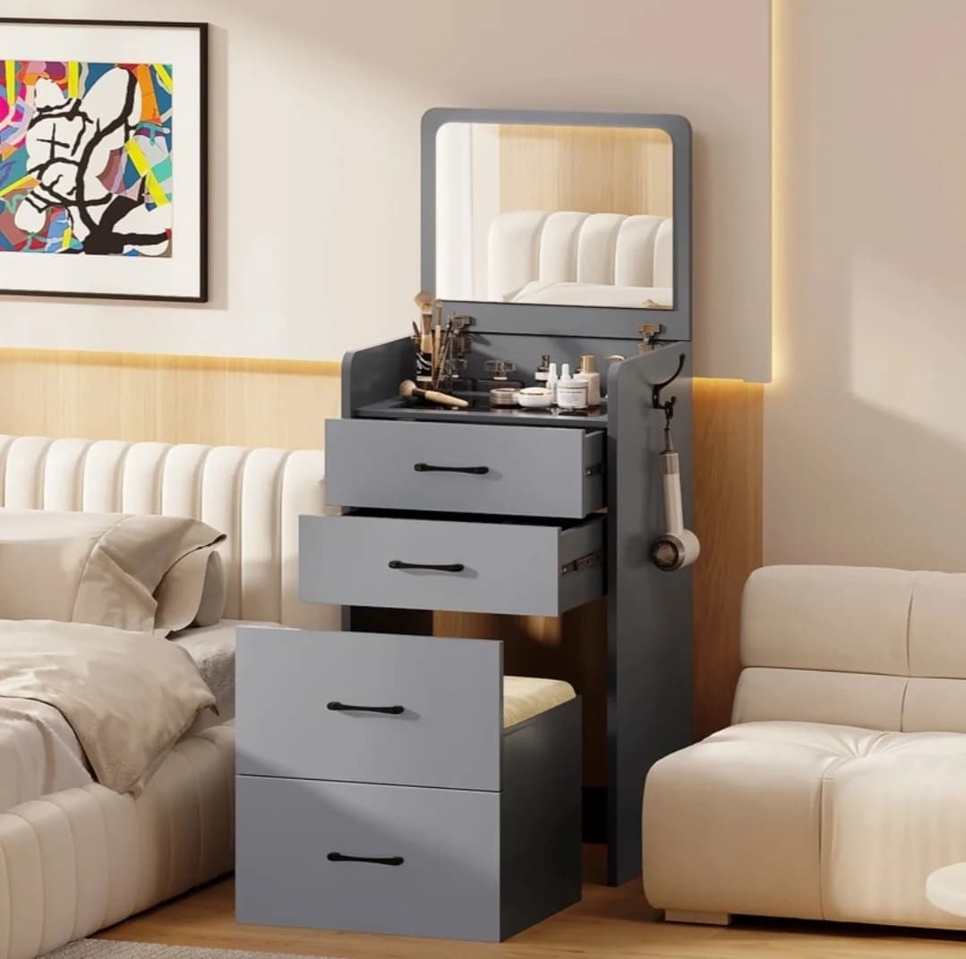 Makiyaj masası SO26, laminat, boz, 90x50x40 sm