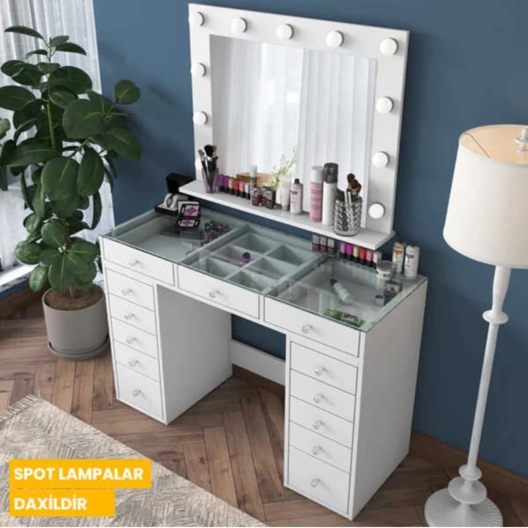 Makiyaj masası 2566292, laminat, ağ, 150x45x120 sm — изображение 2