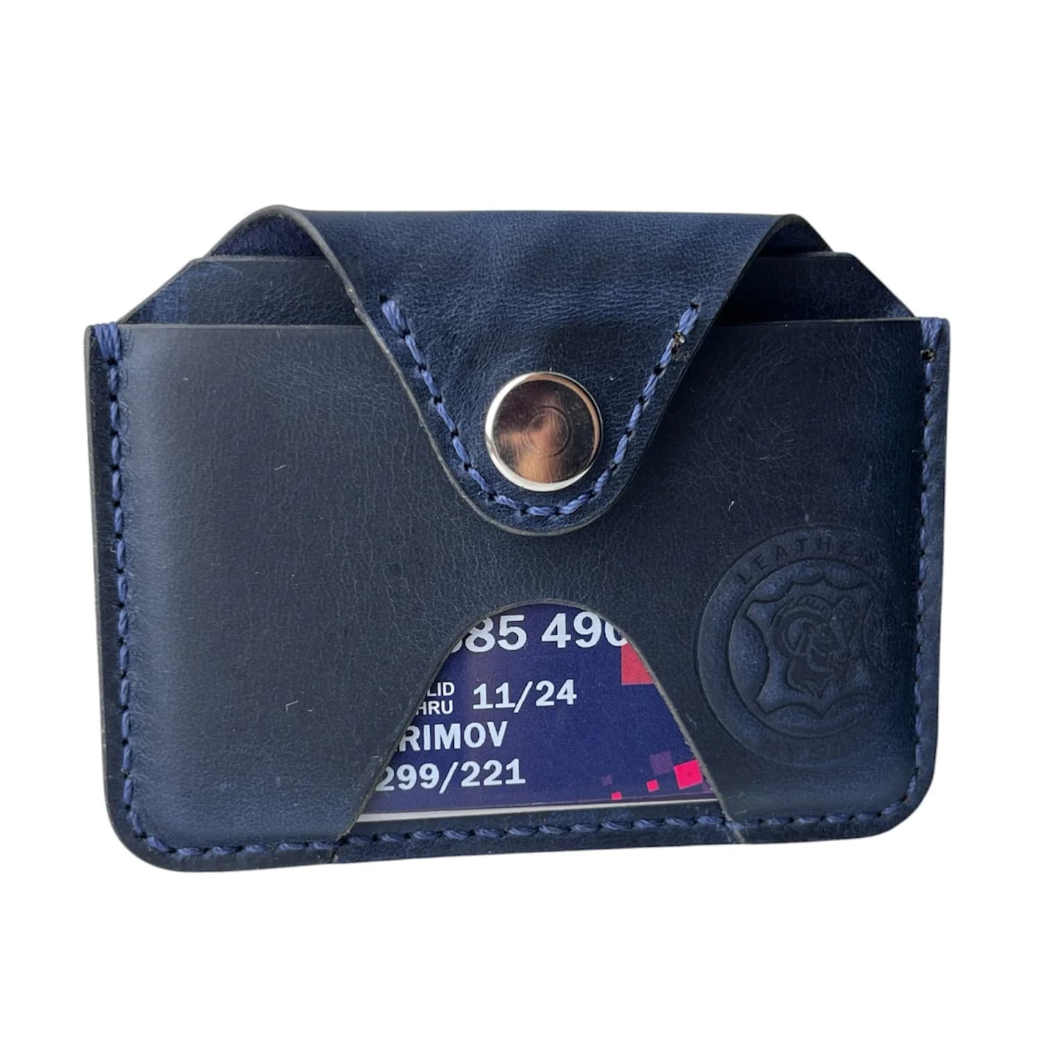 Kredit kart qabı, təbii dəri, 10 x 7.5 sm, göy