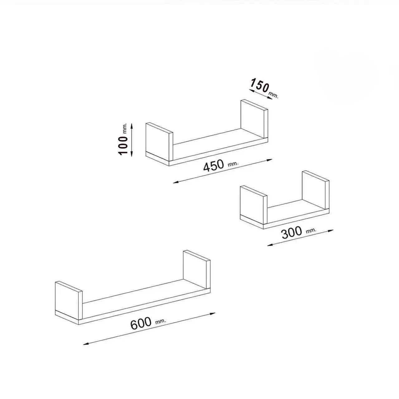 Divar rəfi, laminat, venge, 15x10x30/45/60 sm — image 2