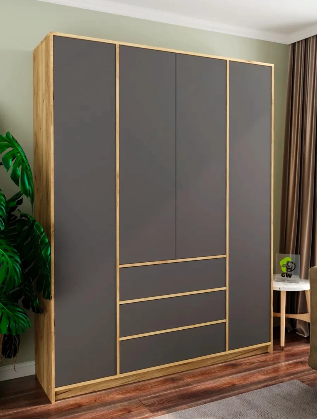 Döşəməüstü dolab SO 003, laminat, antrasit/qəhvəyi, 160x48x210 sm