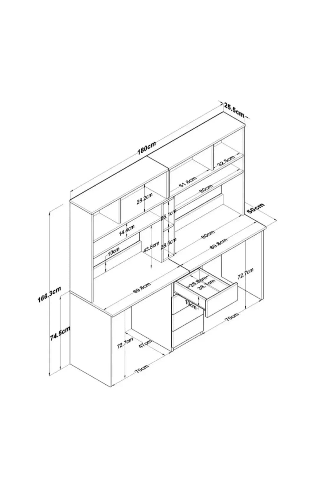 Kompüter masası 2566282, laminat, qəhvəyi/ağ, 166x180x50 sm — image 6