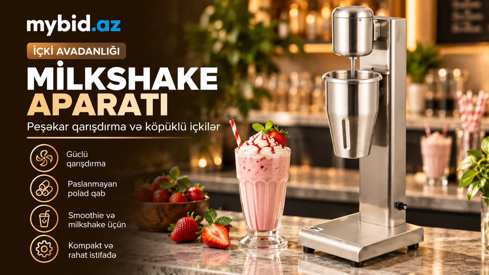 Milkshake Aparatı – Təkli (Single Head) Smoothie & Dondurma Mikseri