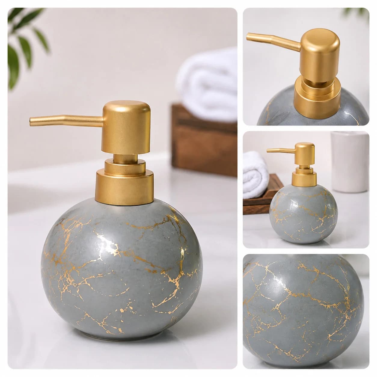 Maye sabun üçün dozator, 300 ml, şüşə, boz-qızılı