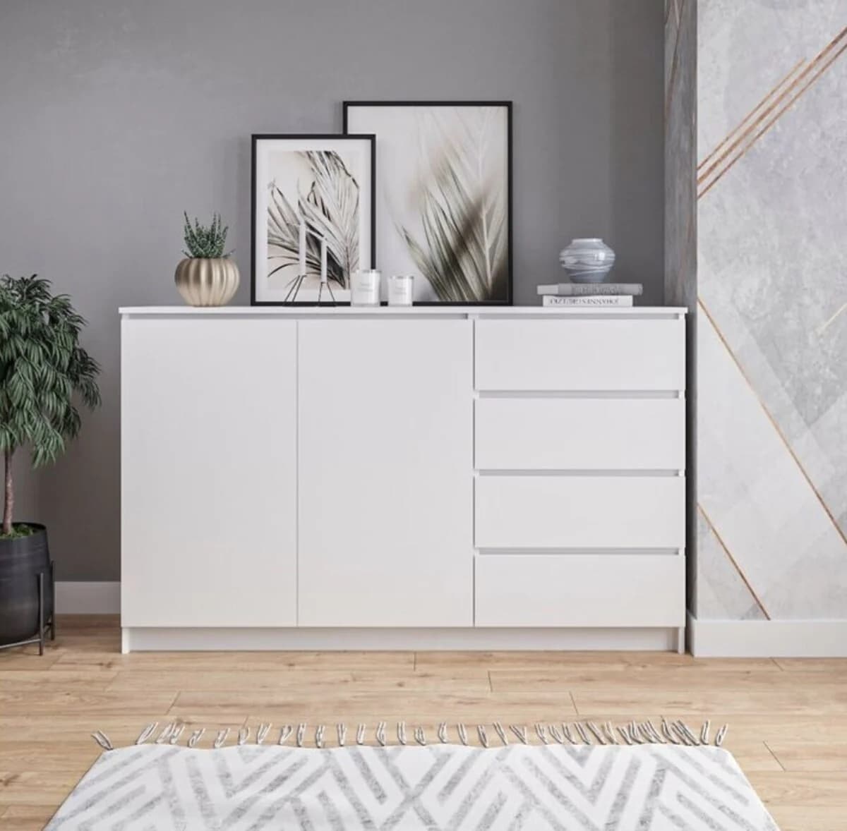 Komod MB9, ağ, laminat, 150x90x45 sm