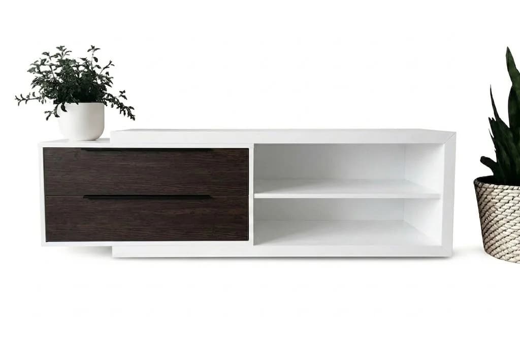 TV üçün tumba Line, laminat, 180x45x38 sm, ağ/tünd qəhvəyi