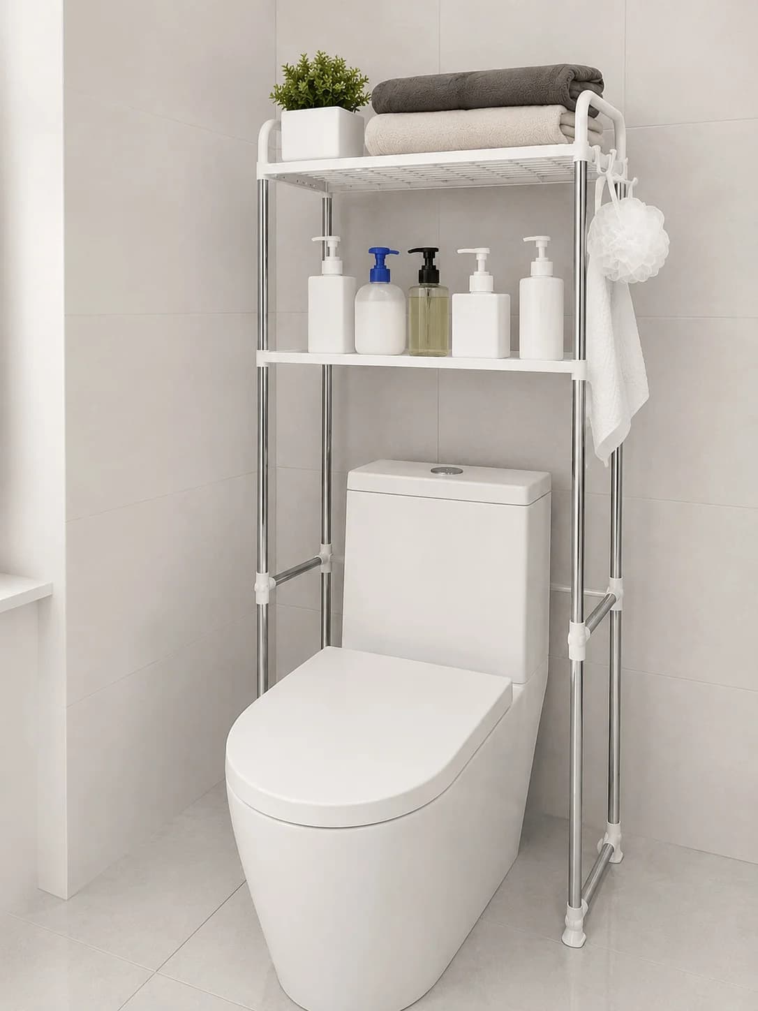Hamam otağı üçün rəf, metal/plastik, ağ/gümüşü
