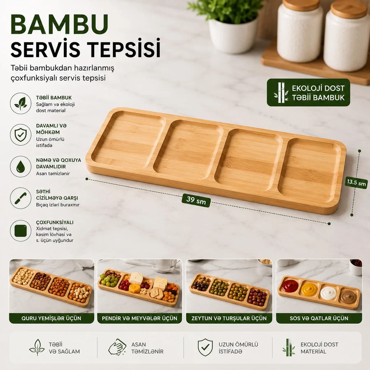 Çərəz boşqabı, bambuk, açıq qəhvəyi, 1 əd