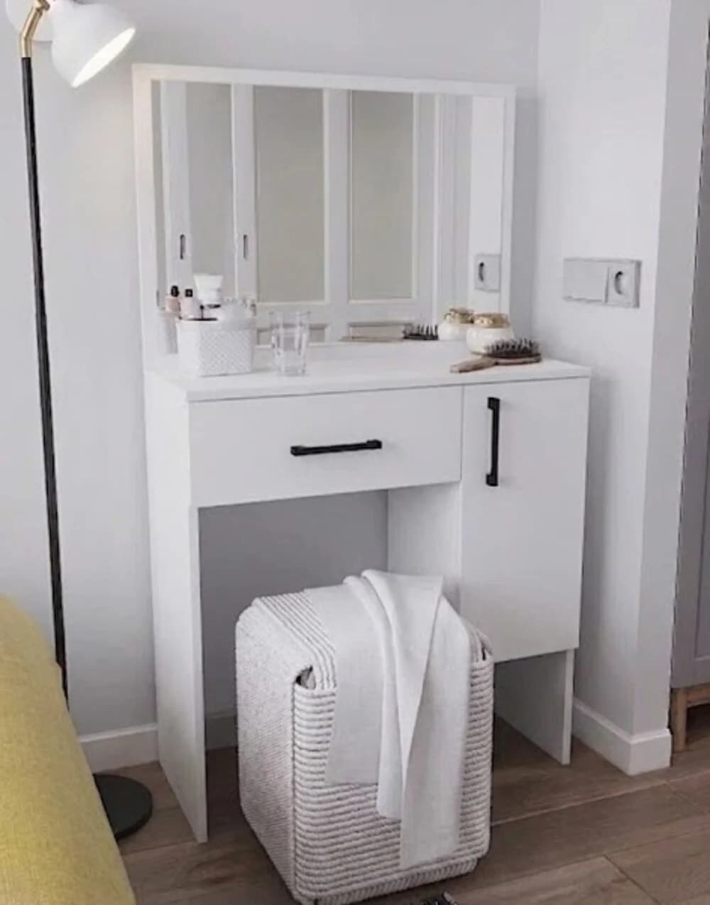 Makiyaj masası güzgülü MB5, laminat, ağ, 125x72x30 sm