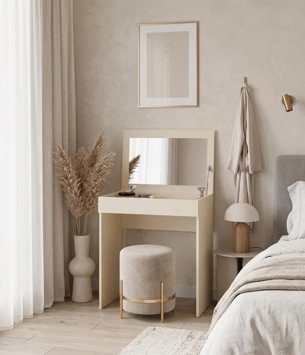 Makiyaj masası güzgülü MB11, laminat, bej, 75x70x45 sm