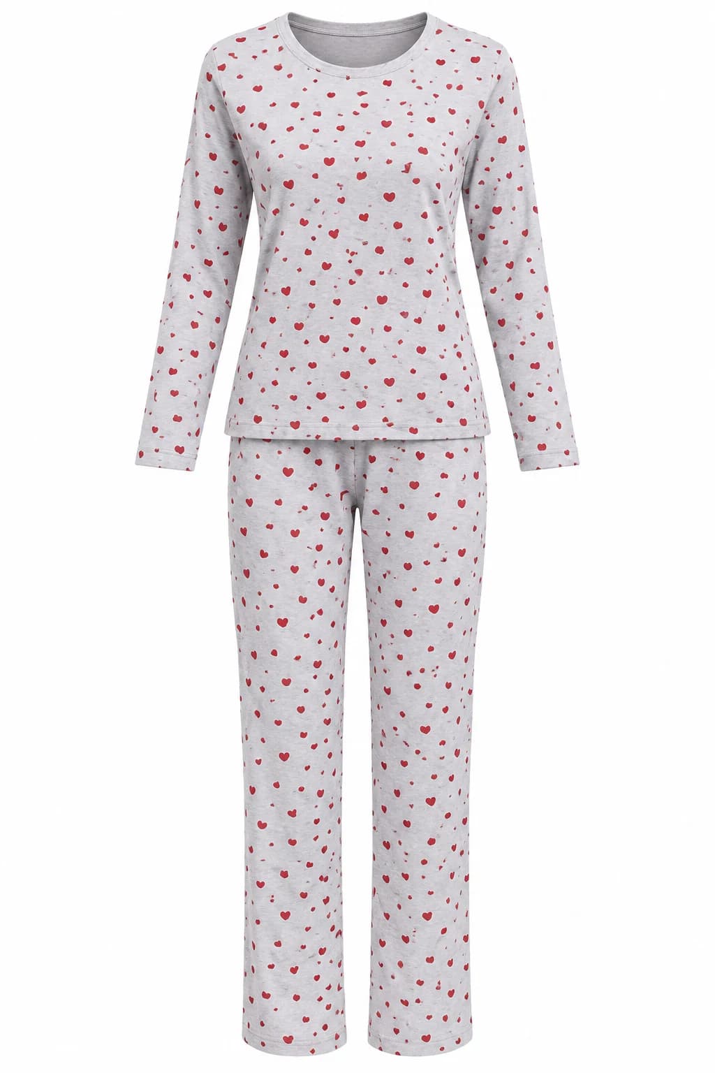 Qadınlar üçün şalvarlı pijama dəsti, boz/qırmızı, poliester, ölçü M