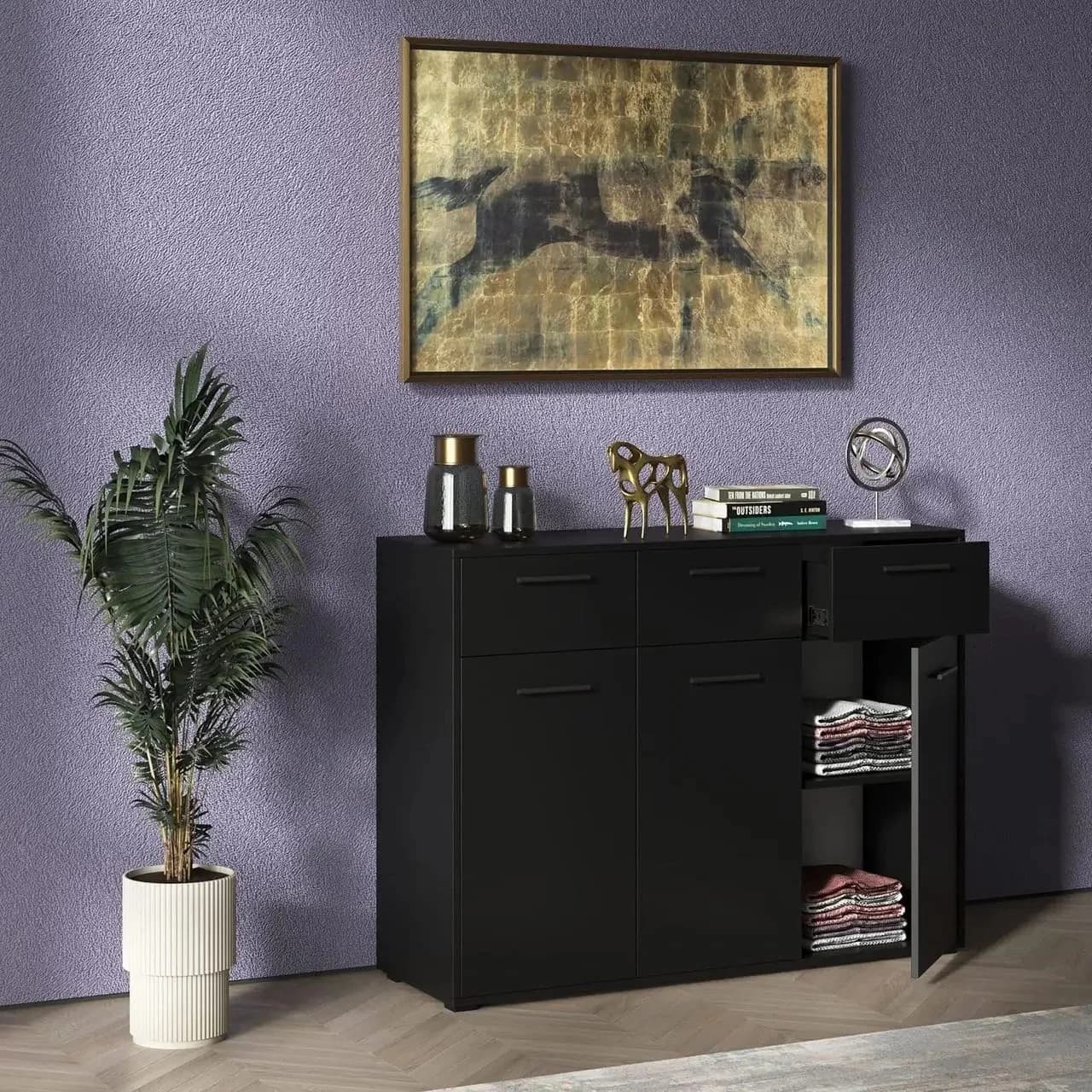Kamod Yagmur, laminat, qara, 120x90x40 sm