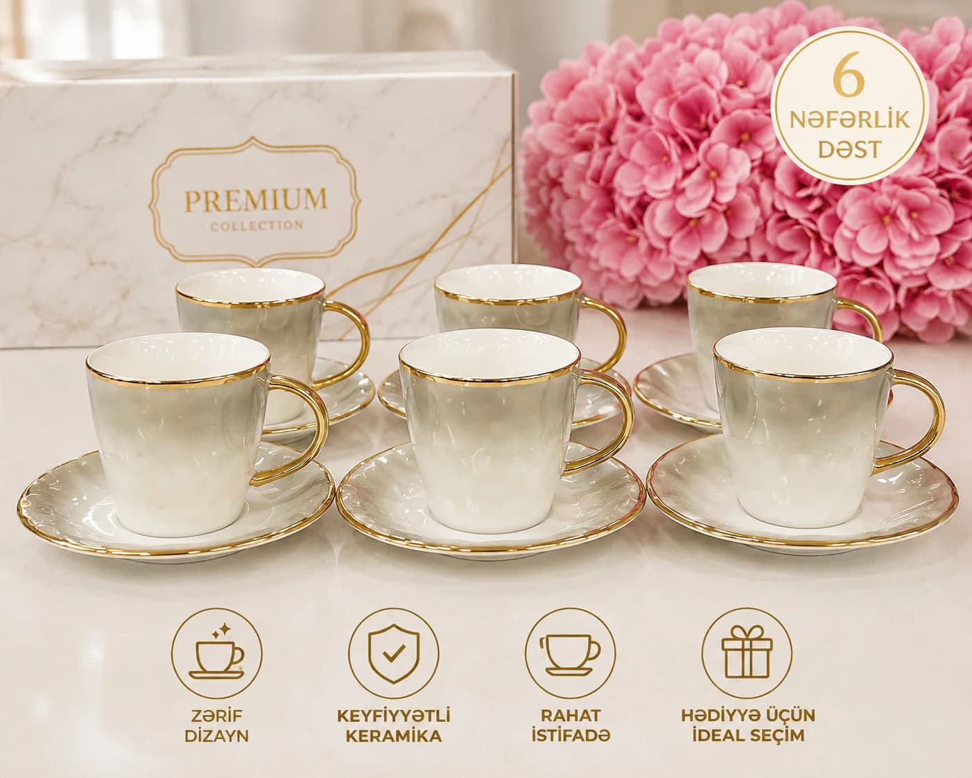 Çay servizi, keramika, 200 ml, 6 nəfərlik, 12 parça