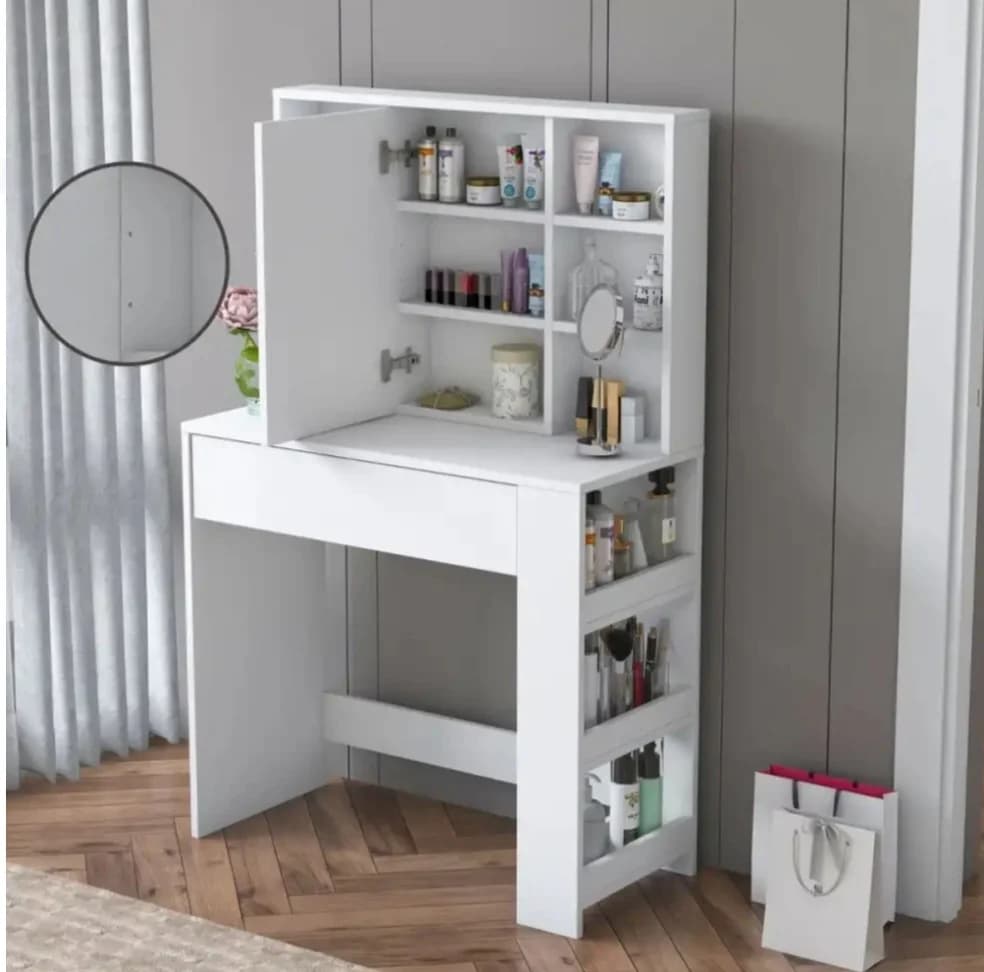 Makiyaj masası SO0022, laminat, ağ, 141.8x40x90 sm — изображение 2