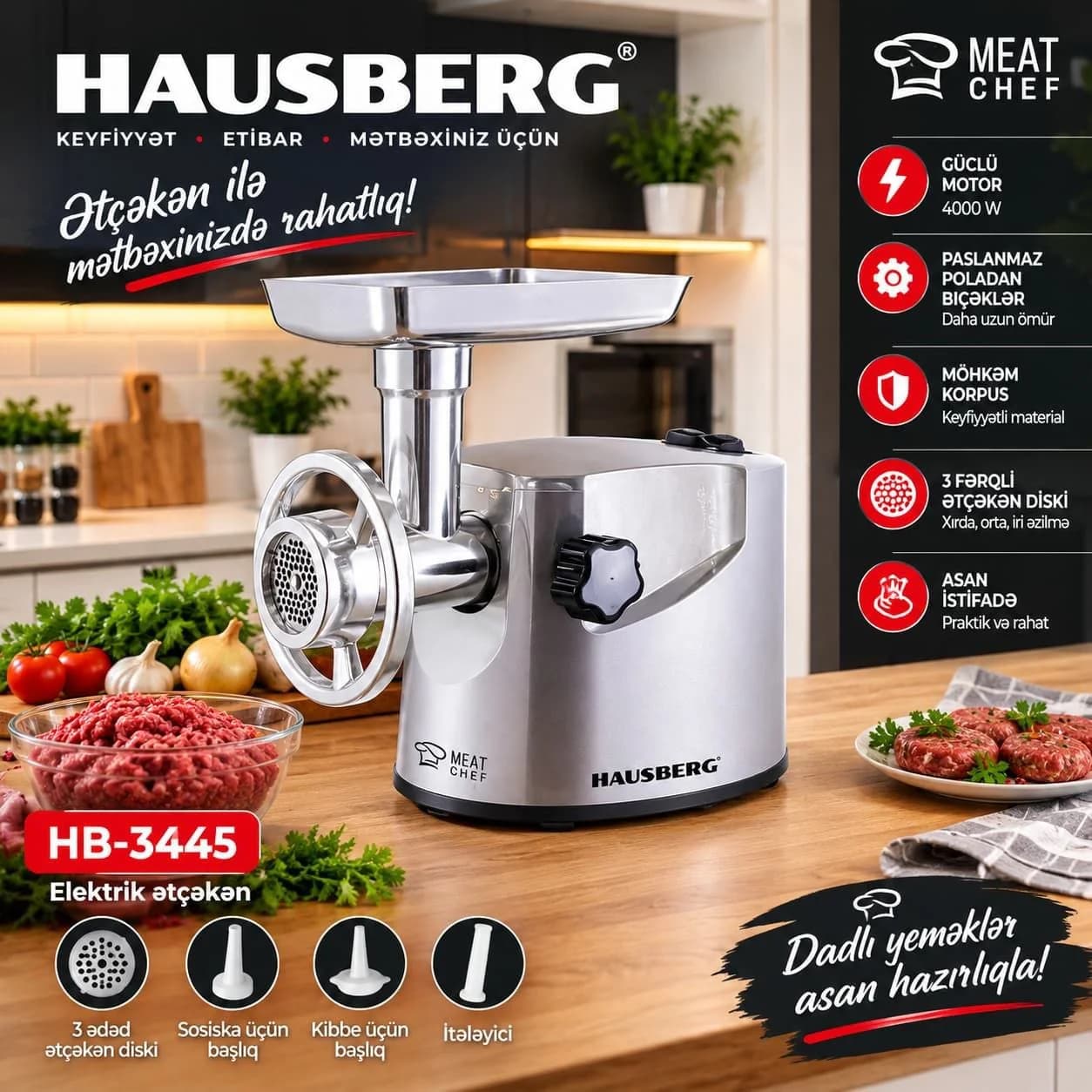 HAUSBERG HB-3445 4000W Elektrik Ətçəkən