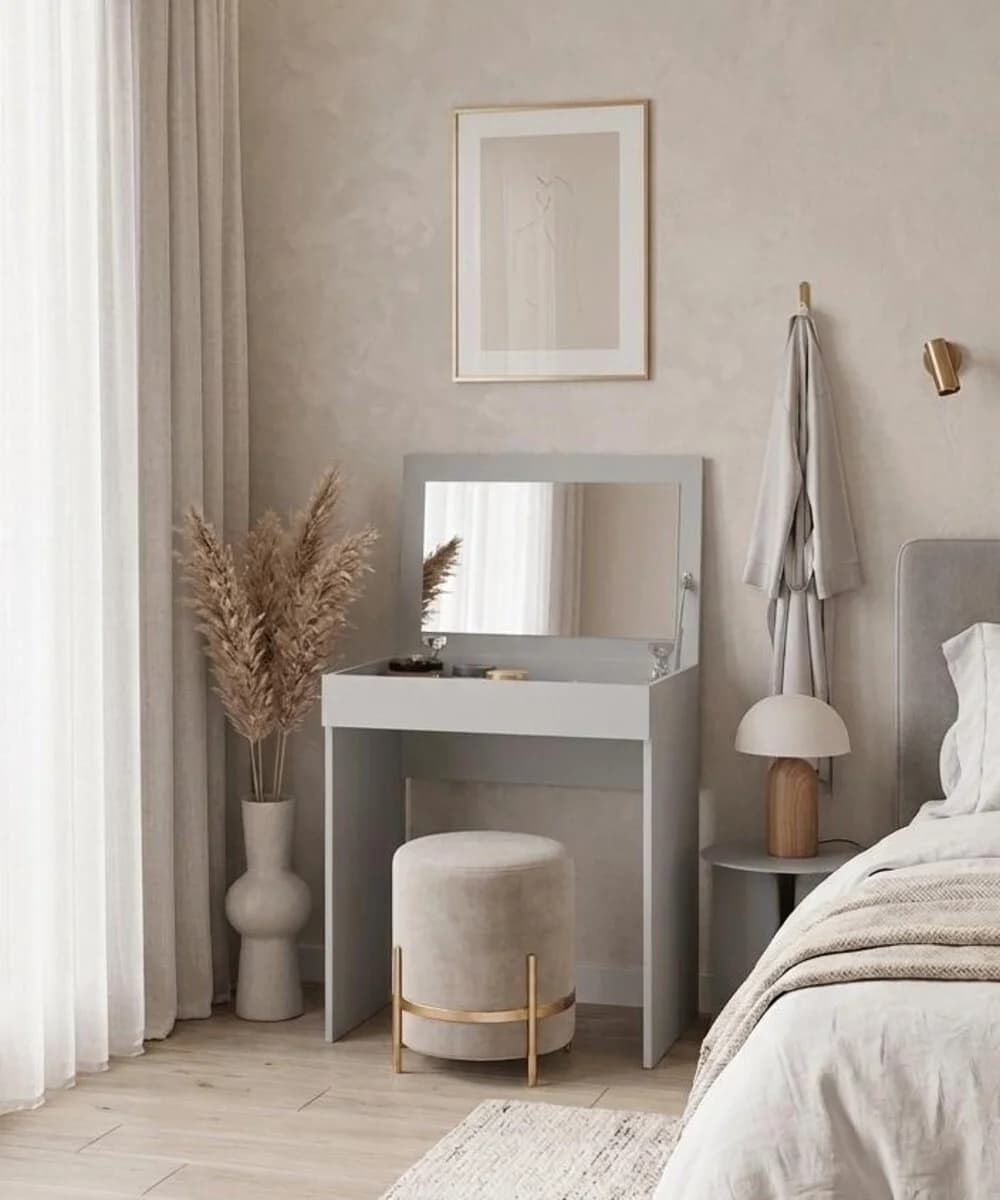Makiyaj masası güzgülü MB11, laminat, boz, 75x70x45 sm