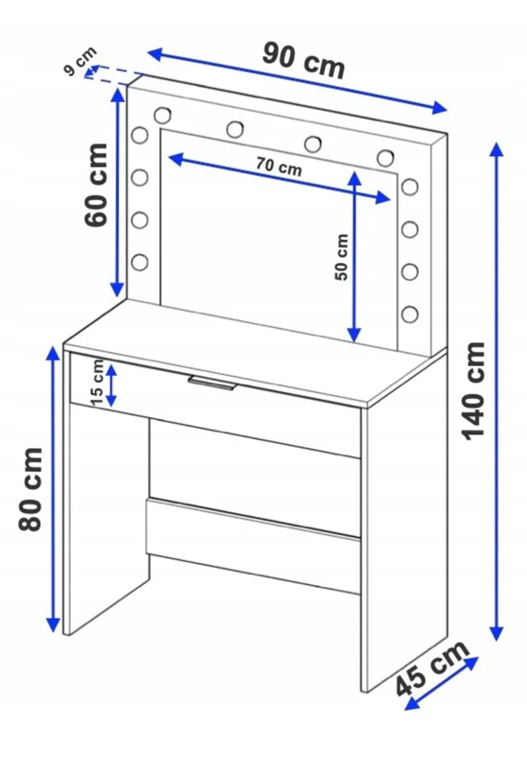 Makiyaj masası SO29, laminat, boz, 140x90x45 sm — изображение 2