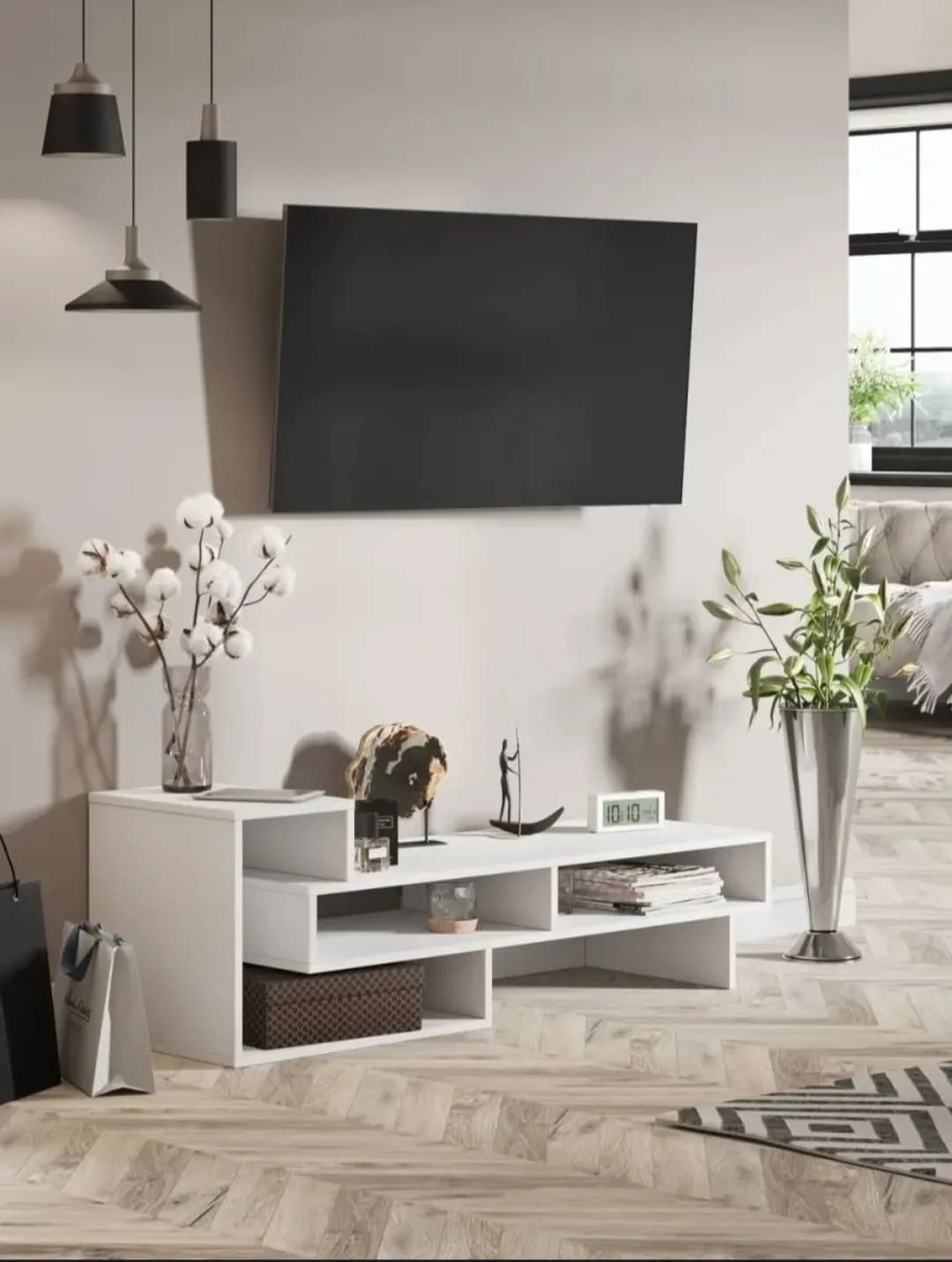 TV üçün tumba SO 004, laminat, ağ