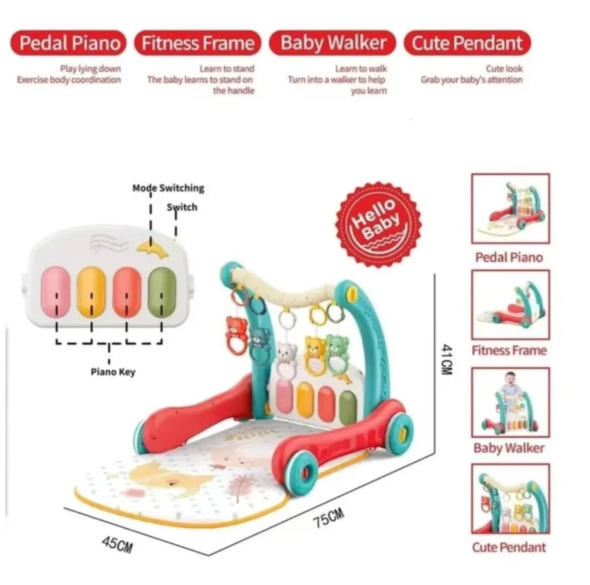 Yerimə arabası 2108SNC 2-in 1-də pedallı piano ilə — изображение 3