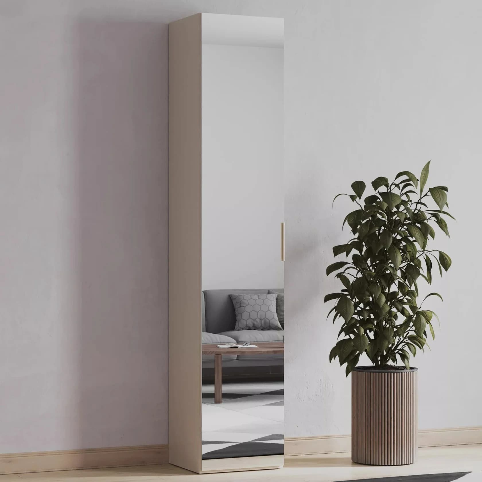 Şkaf-güzgü Yagmur, laminat, bej, 225.3x41.6x45.1 sm