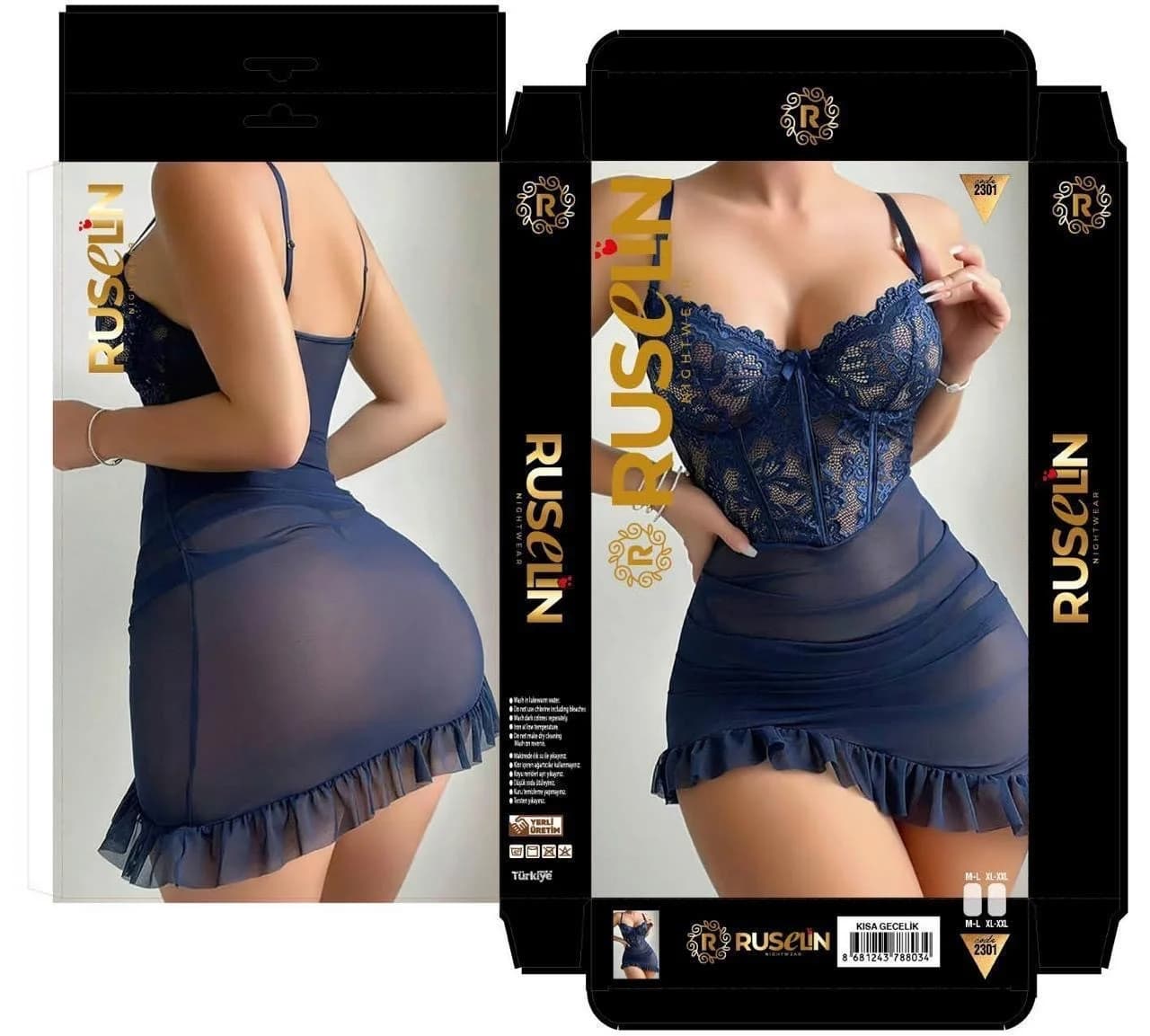 Gecə köynəyi, Tünd göy, Poliester, ölçü One size
