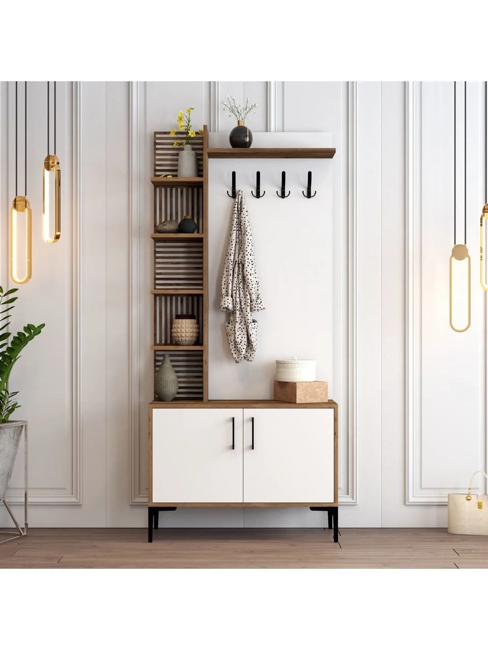 Dəhliz şkafı Elegant Wood ZARR2046, laminat, ağ/qəhvəyi, 90x35x200 sm — image 2