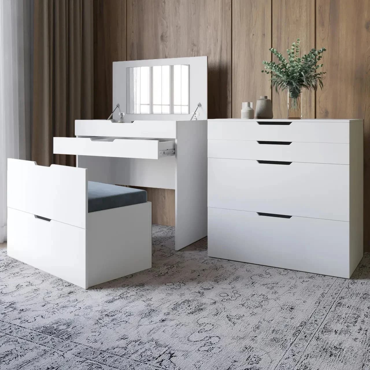 Makiyaj masası 8322, ağ, laminat, 117х47х72 sm