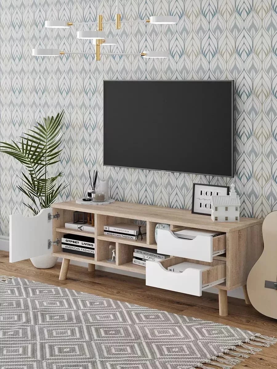 TV üçün tumba Yagmur, laminat, ağ/sonomo, 110x39x30 sm — image 3