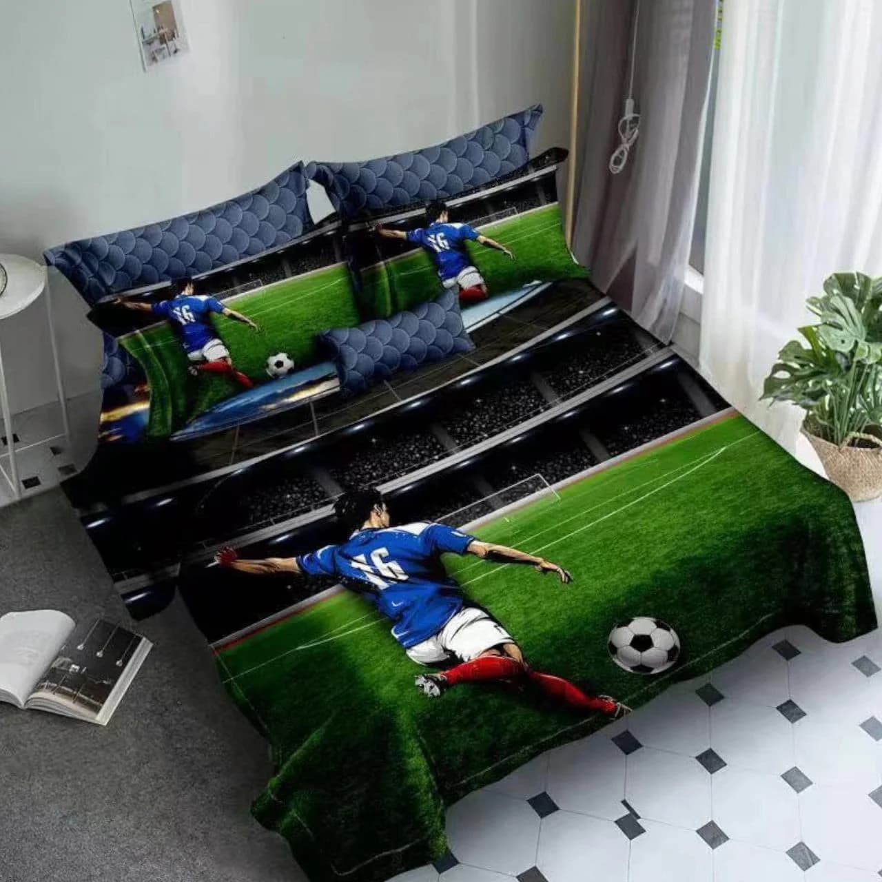 Yataq dəsti Futbol, birnəfərlik, cuxol 150x220, prostin 160x220, yastıq üzü 50x70 - 1 ədəd, satin - grnsmehsul88