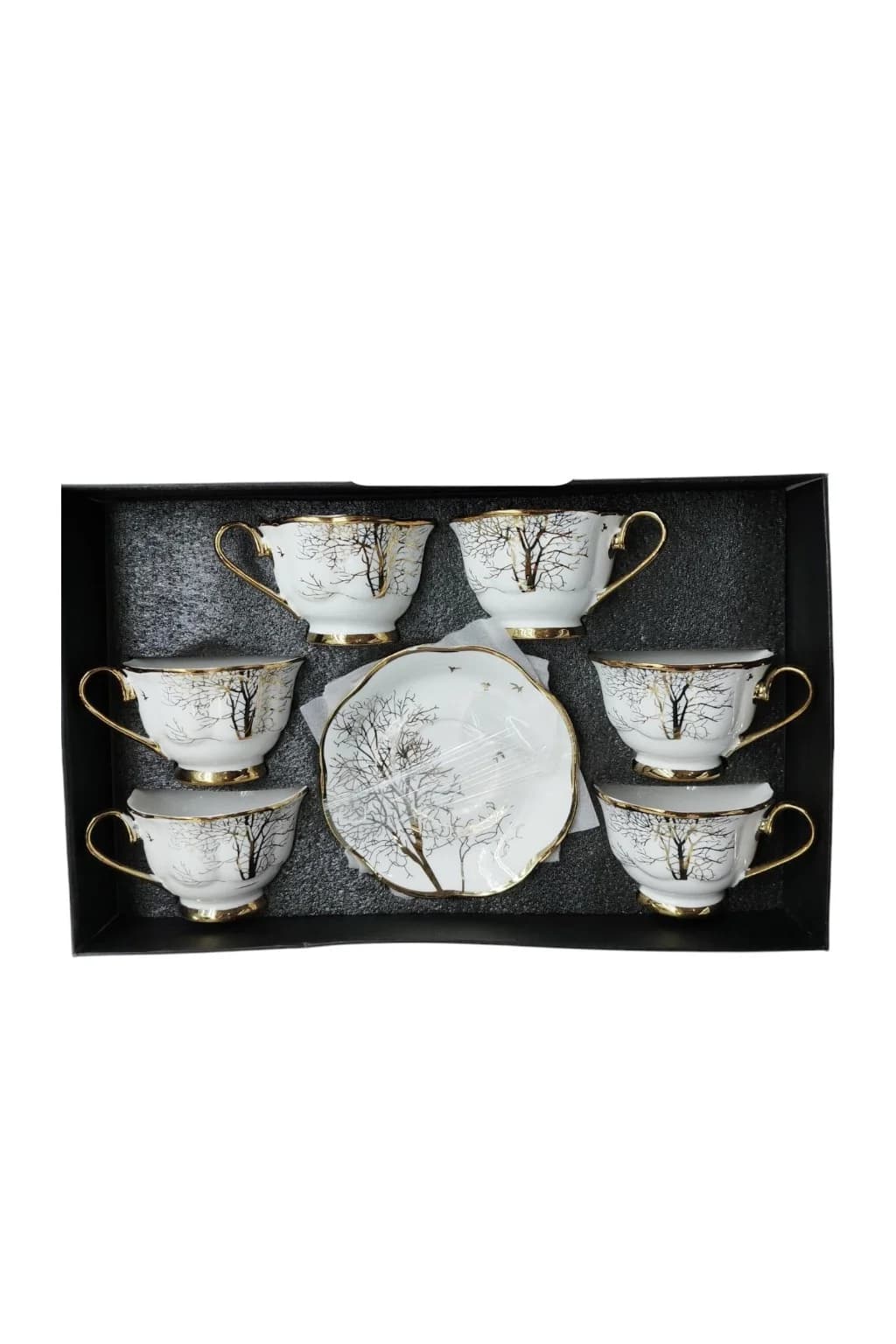 Çay dəsti model-1, ağ/qızılı, 6 nəfərlik