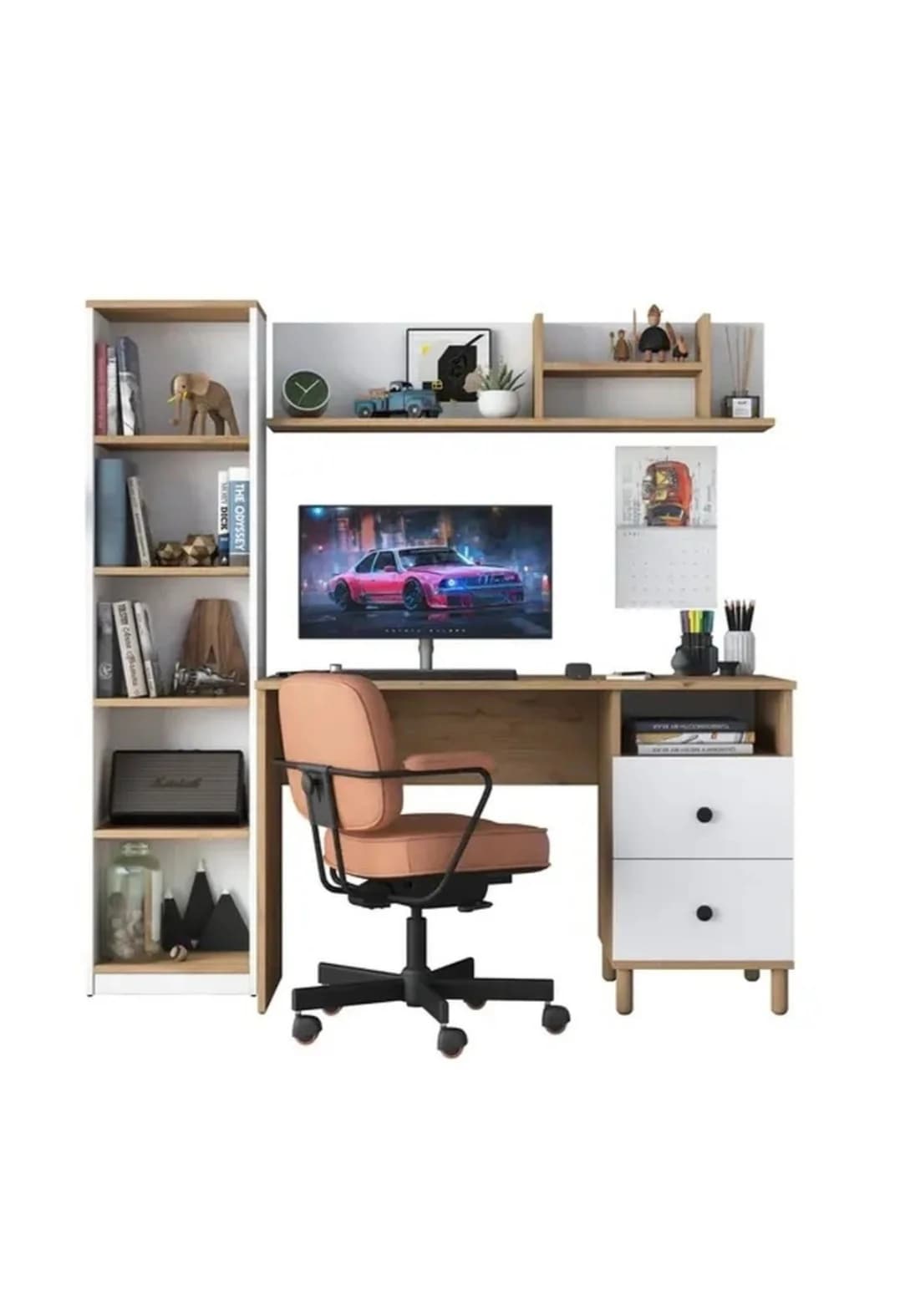 Kompüter masası S000, laminat, palıd ağacı/ağ, 50x161x160 sm — изображение 10