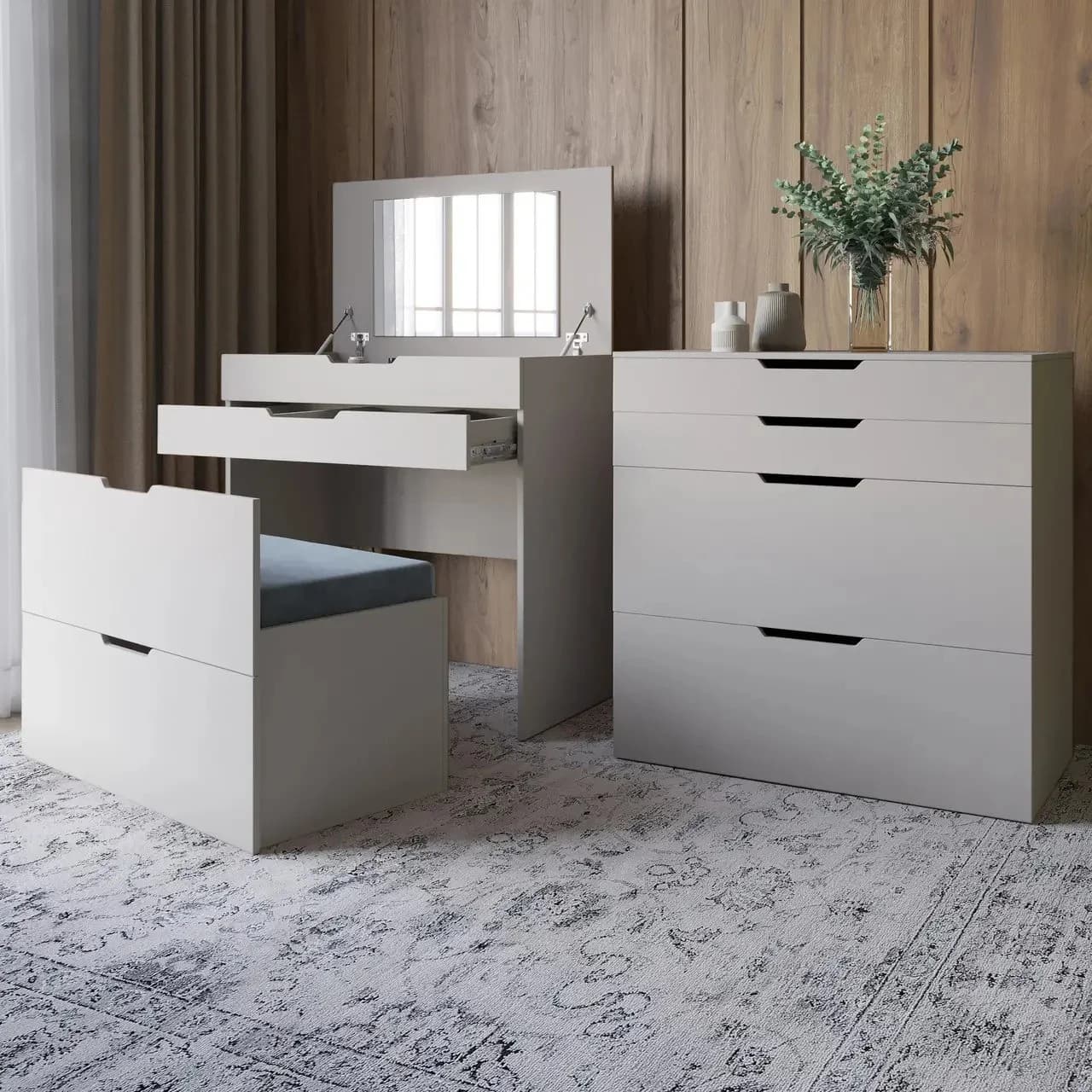 Makiyaj masası 8323, boz, laminat, 117х47х72 sm