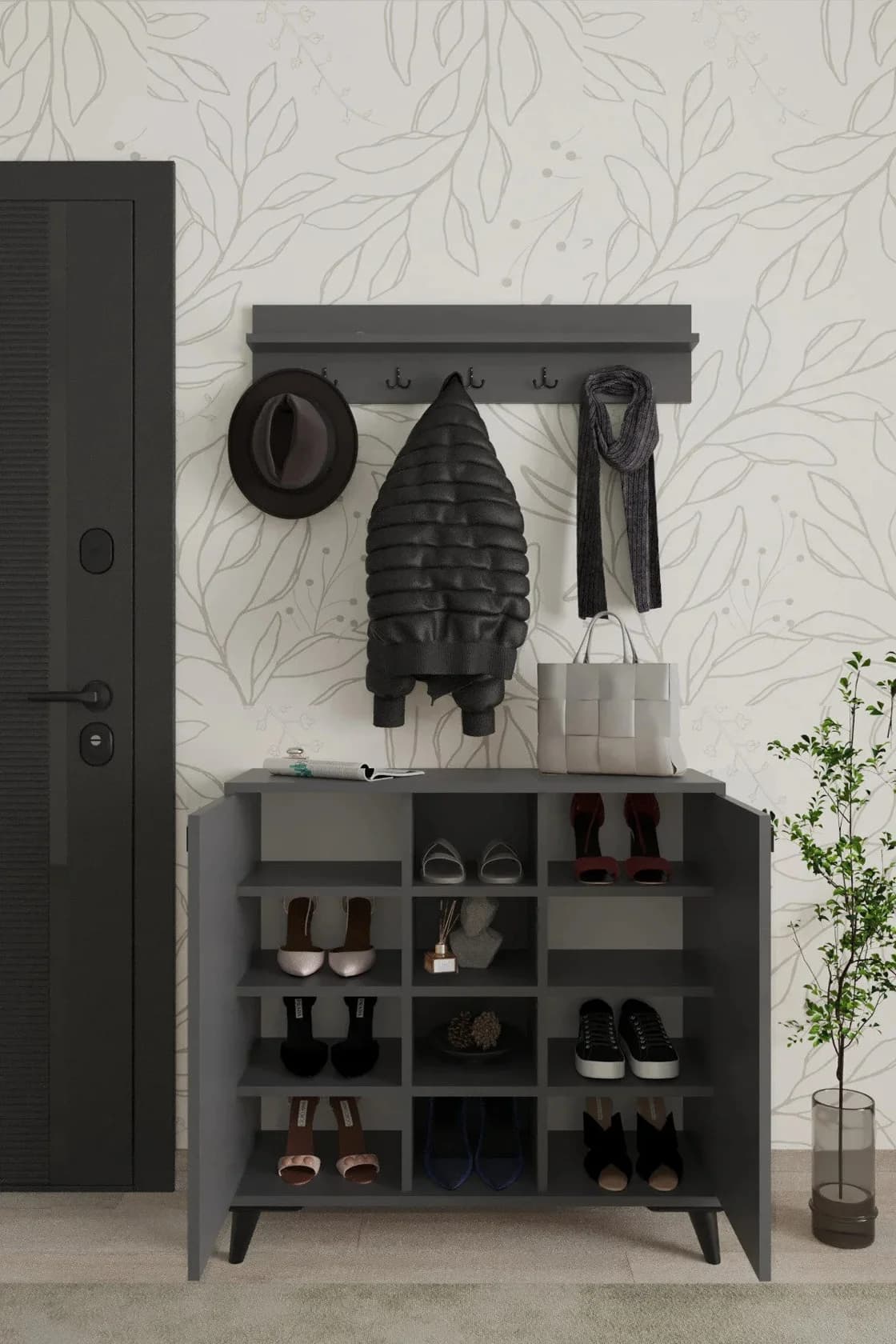 Ayaqqabı üçün tumbа Yagmur, laminat, antrasit, 76x33x90 sm — şəkil 2