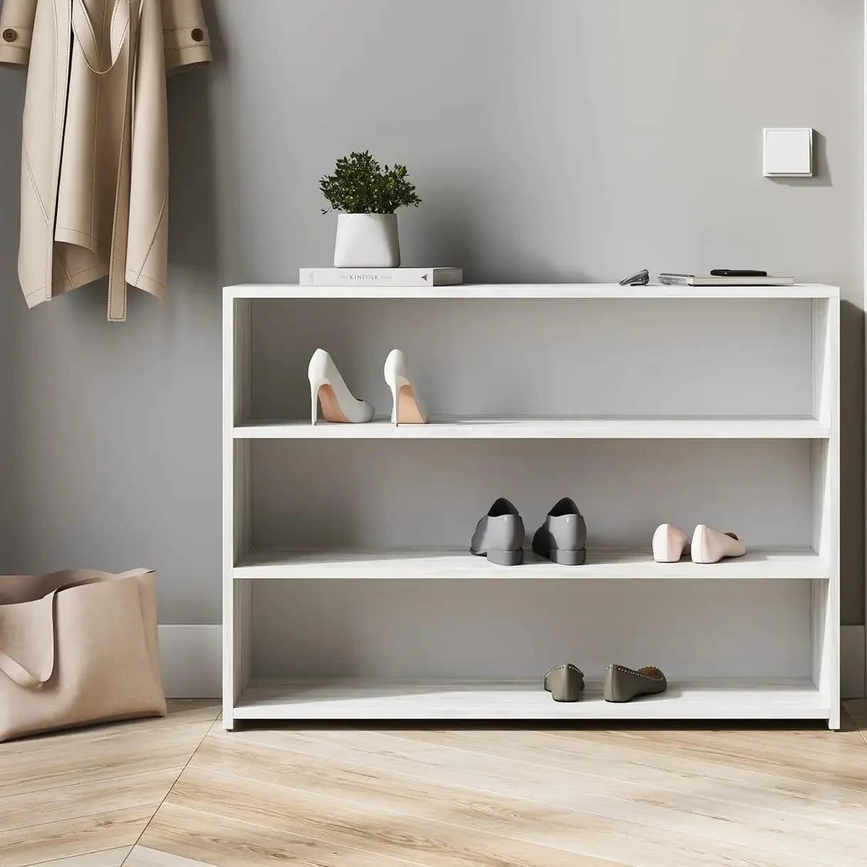 Ayaqqabı üçün stellaj Yagmur91, 70x95 sm, 3 rəf, laminat, ağ