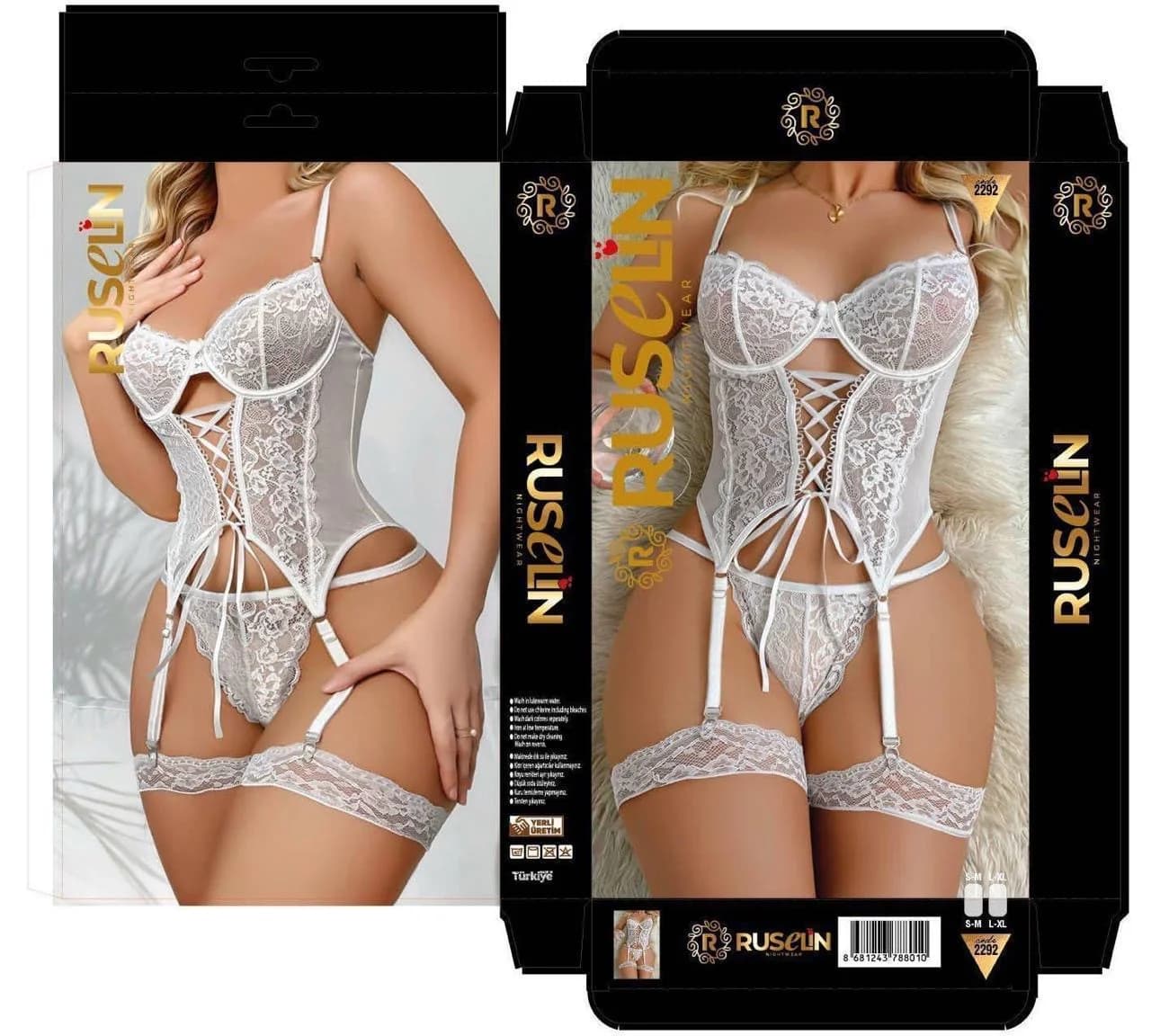Qadın alt paltarı dəsti, ağ, poliester, ölçü L/XL