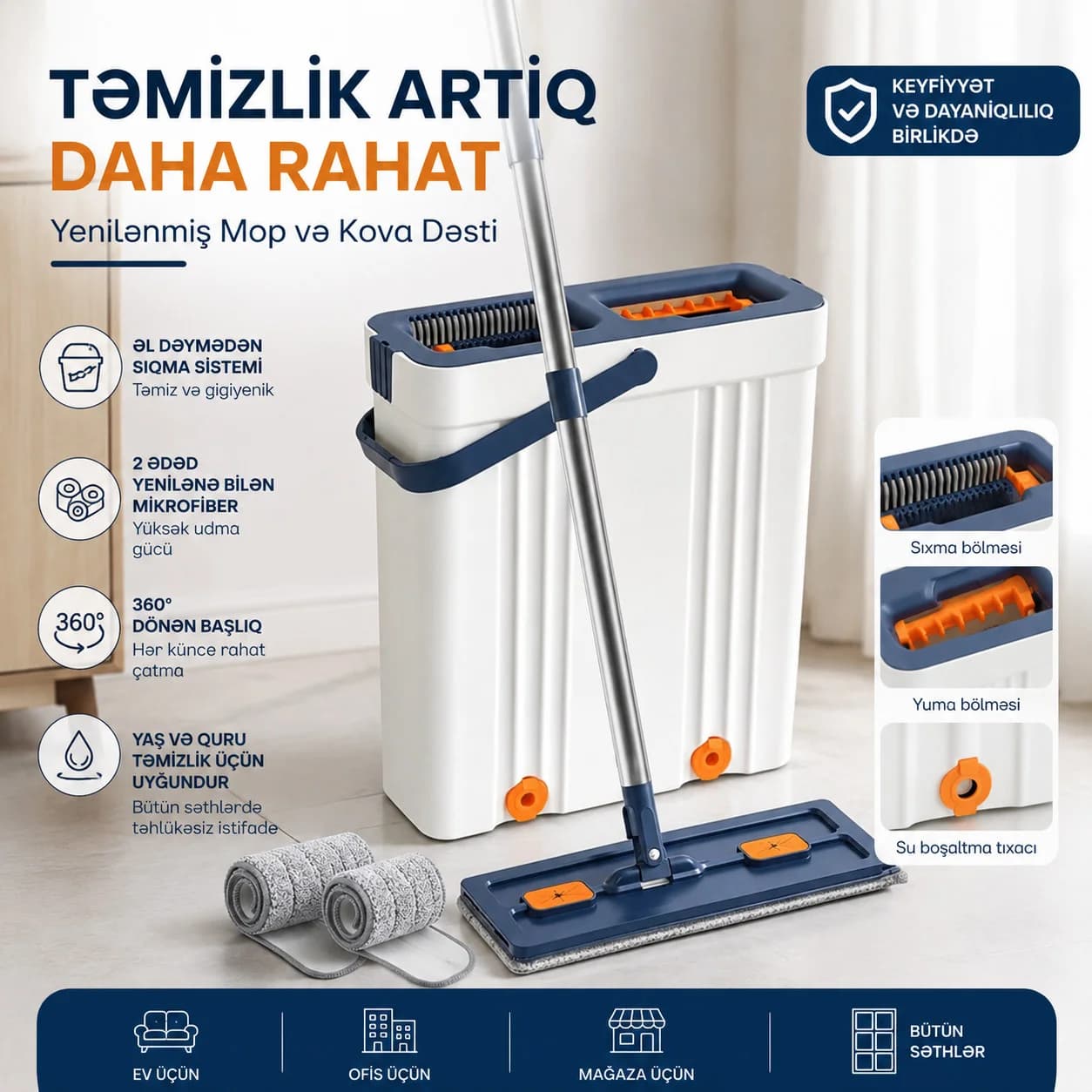 Təmizləmə dəsti, plastik/metal, ağ