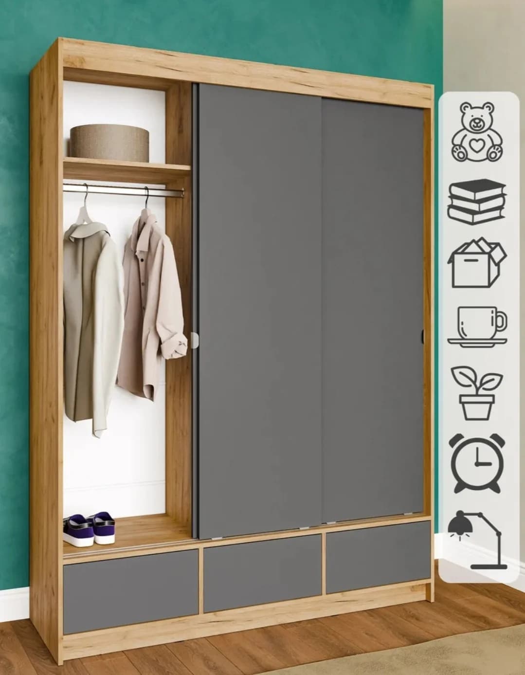 Şkaf SO063, antrasit, laminat, 150х49х210 sm
