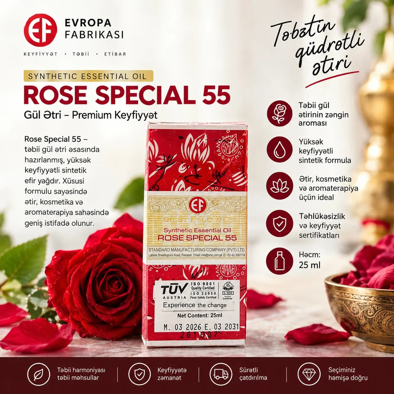 EF Rose Special 55 Təbii Gül Efir Yağı 25 ml