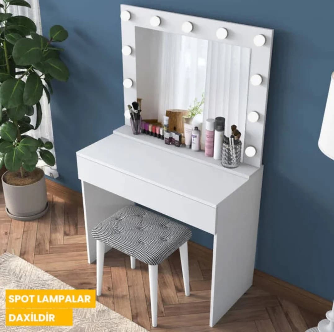 Makiyaj masası SO85, laminat, 90x45x148.6 sm, ağ — изображение 3