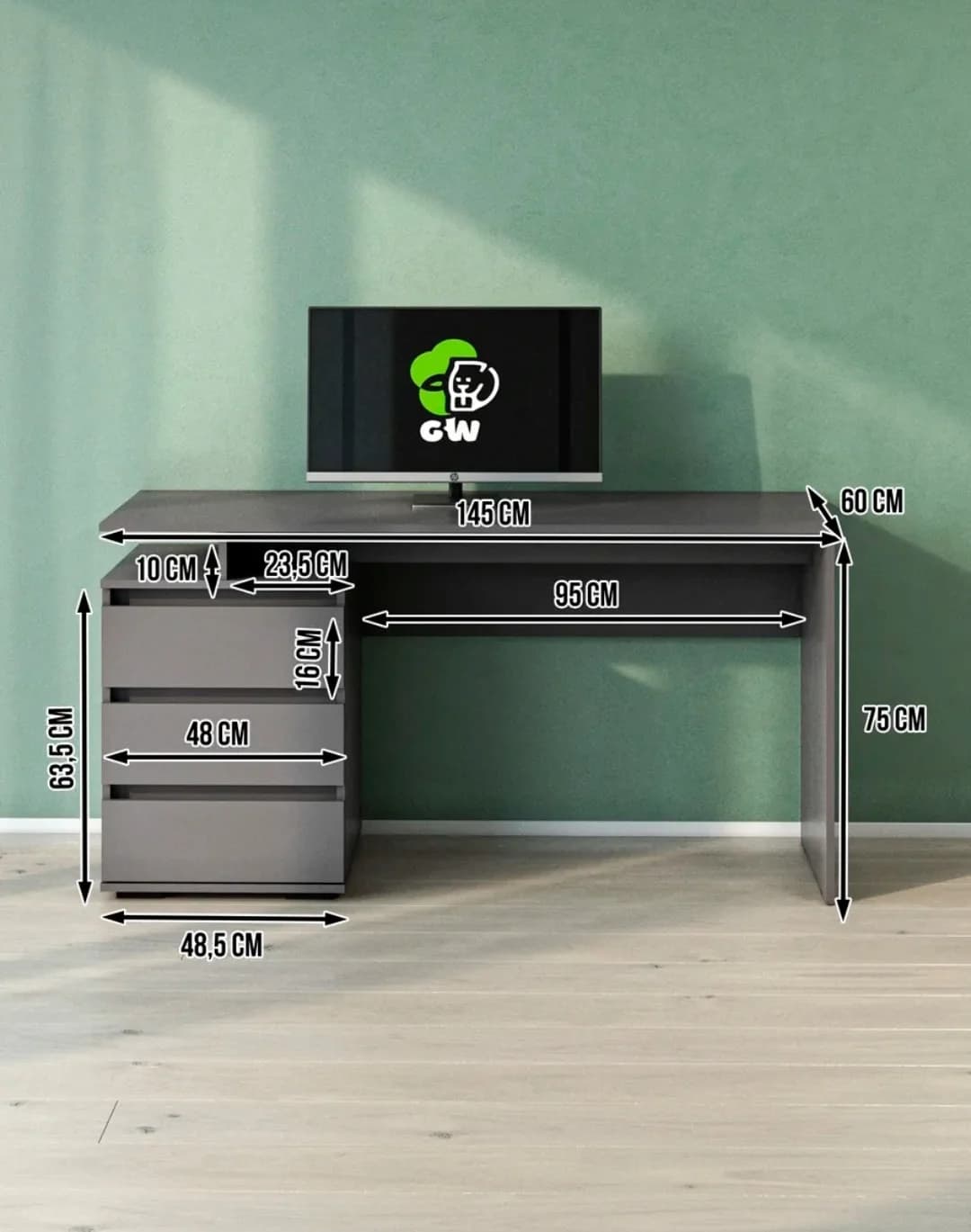 Kompüter masası SO 022, laminat, antrasit — изображение 4