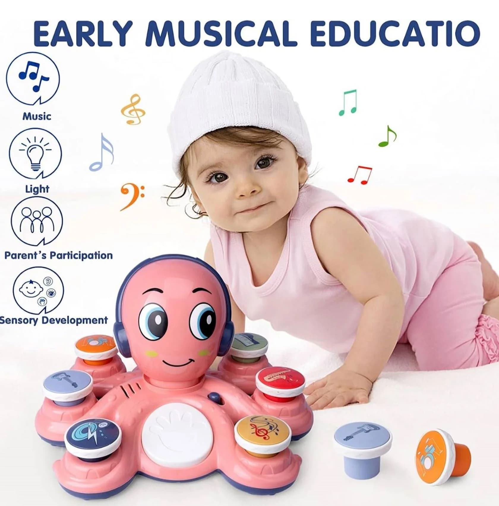 Musiqili oyuncaq Octopus Rocker RJ2873, plastik, 18+ ay — şəkil 4