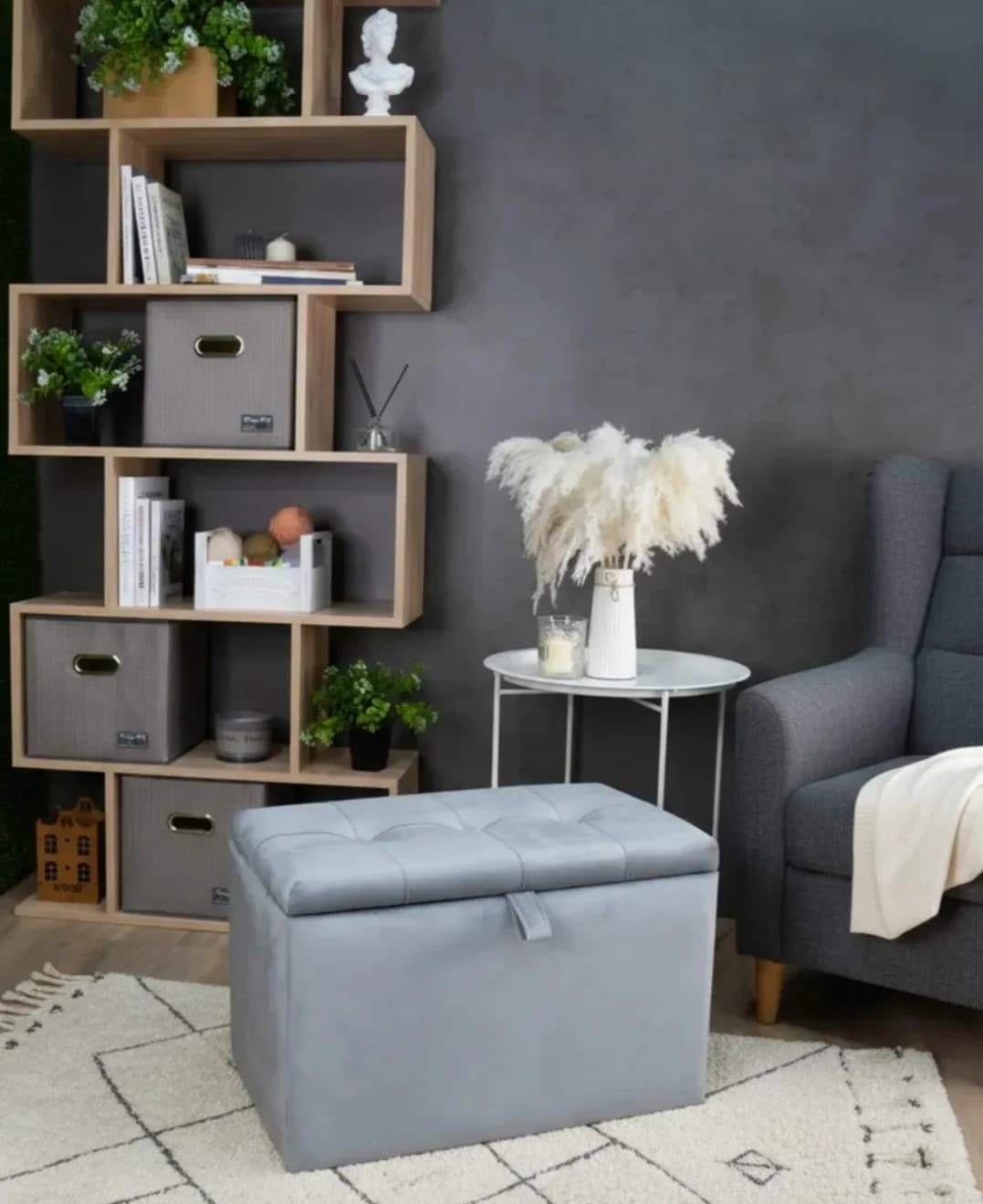 Pufik SO S004, laminat, boz, 37x38x60 sm — image 2